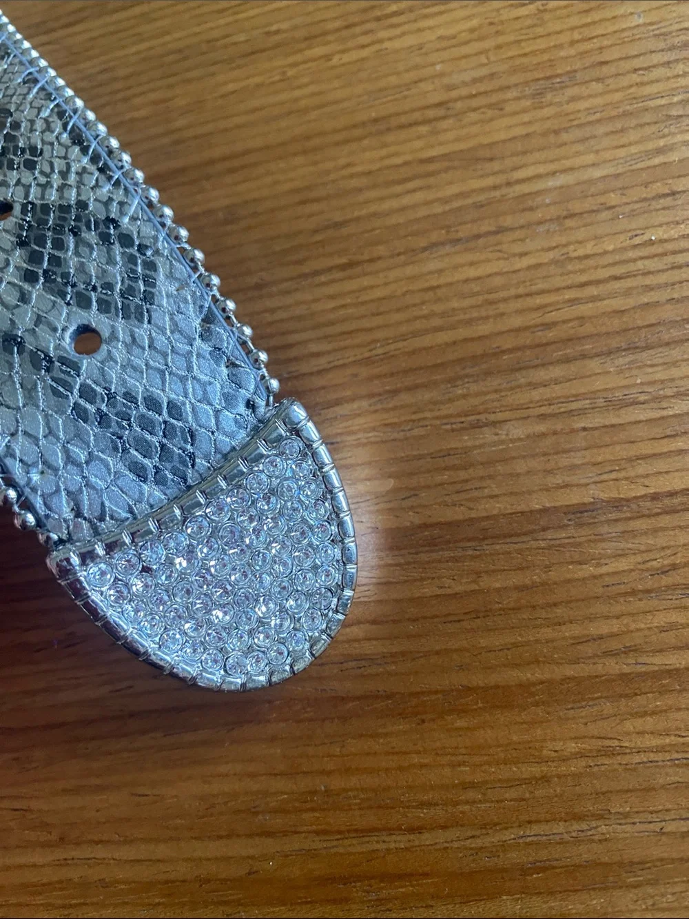 Vintage Chicos Rhinestone & Stud Metallic Snake Skin Western Belt Silver M